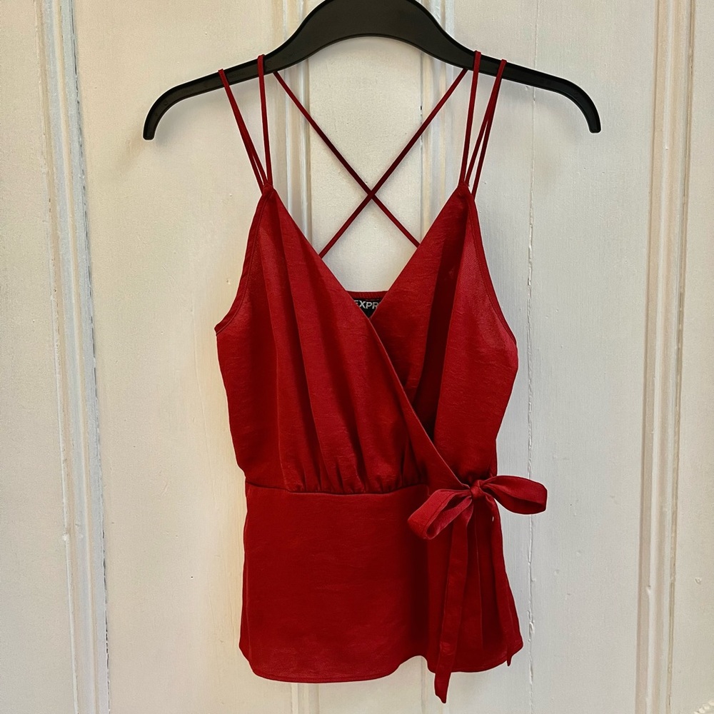 Express Ruby Red Crisscross Back Wrap Top - image 1
